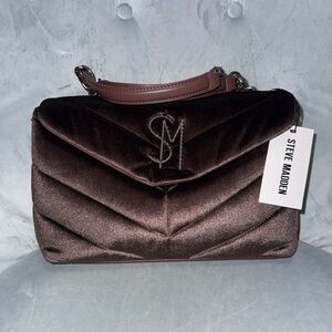 Steve Madden Dark Brown Velvet Shoulder Bag